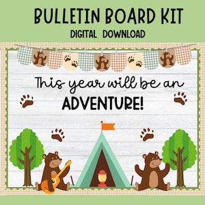 Adventure Camping Bulletin Board Kit – Bear-Themed Classroom & Rustic Door Decor | Printable Summer Decoration