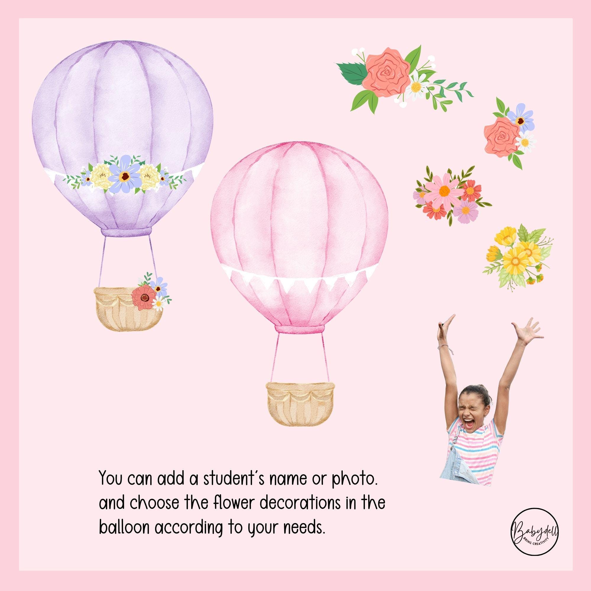 Spring Bulletin Kit Hot Air Balloon Classroom Door Decor Editable ...