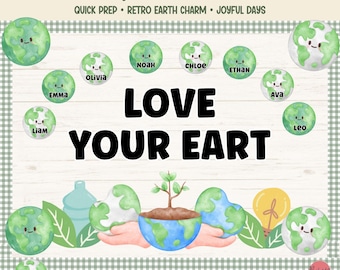 Earth Day Decor Retro Bulletin Board Kit With Editable Name Tags