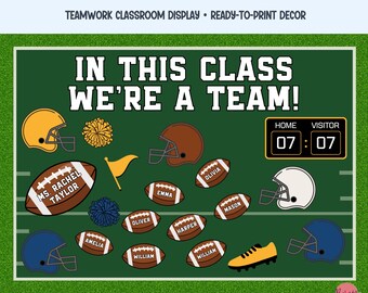 Football bulletin board kit and sports classroom decor with editable football name tags