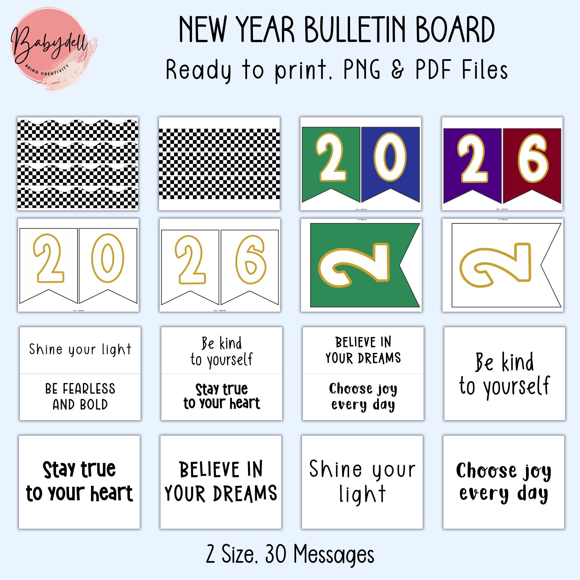 New Year Bulletin Board Kit, Motivational Goal Setting Decor & Yearly ...