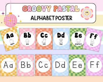 Groovy Pastel Alphabet Posters: Retro Classroom Decor