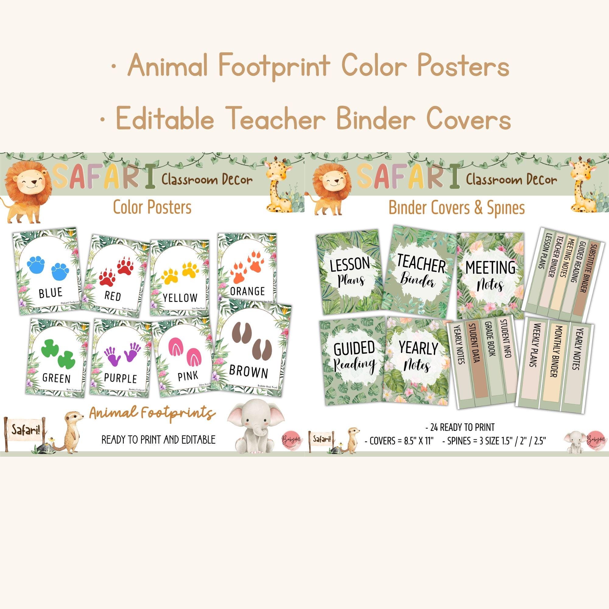 Safari Classroom Decor Bundle Neutral Jungle Theme Boho Animal Print ...