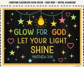 Christian Bulletin Board Kit Glow for God Sunday School Decor VBS Printable