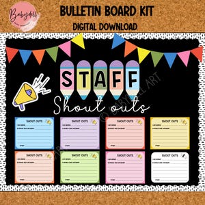 Kit bacheca "Staff Shout Out" / Parete di apprezzamento per insegnanti e dipendenti / Biglietti di riconoscimento stampabili / Decorazione per la sala del personale dell'ufficio