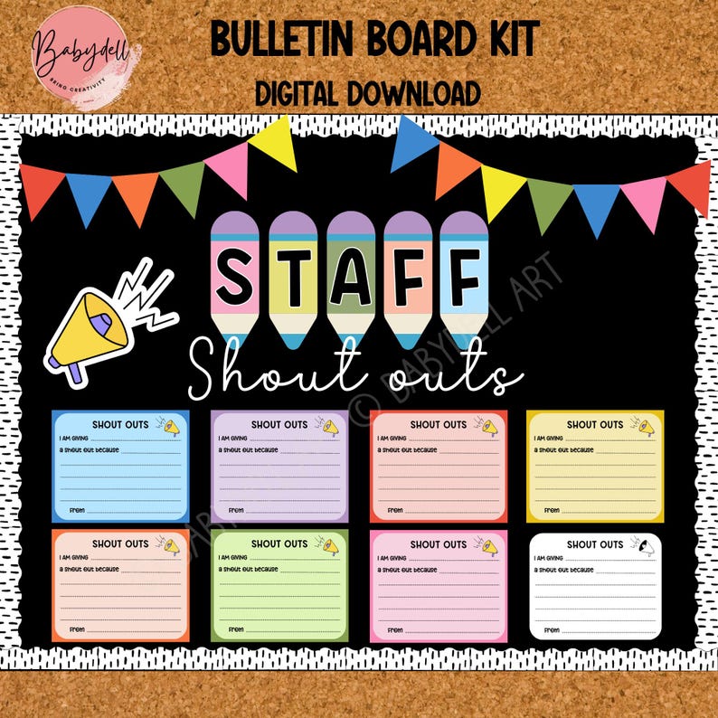 Staff Shout Out Bulletin Board Kit: Printable Recognition Cards ...
