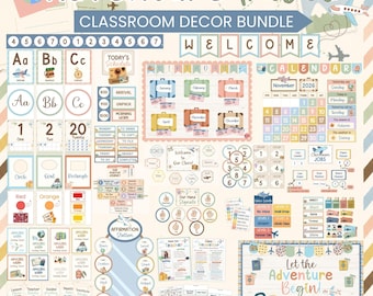 Boho Travel Decor Bundle Adventure Theme Pastel Classroom Display With Labels