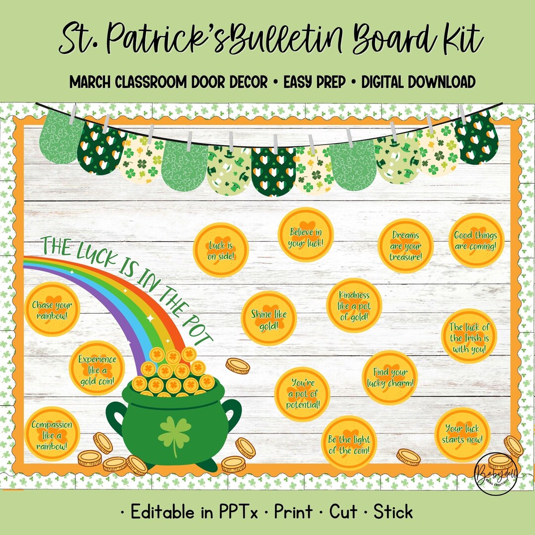 St Patricks Day Bulletin Board Kit Luck in the Pot Decor Positive ...