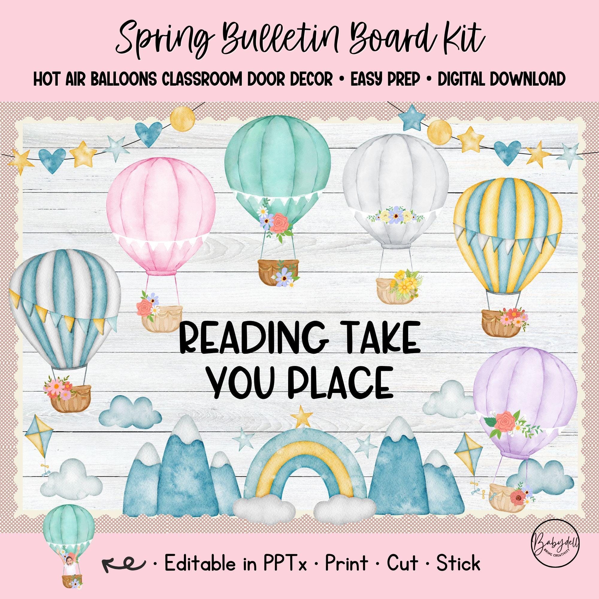 Spring Bulletin Kit Hot Air Balloon Classroom Door Decor Editable ...