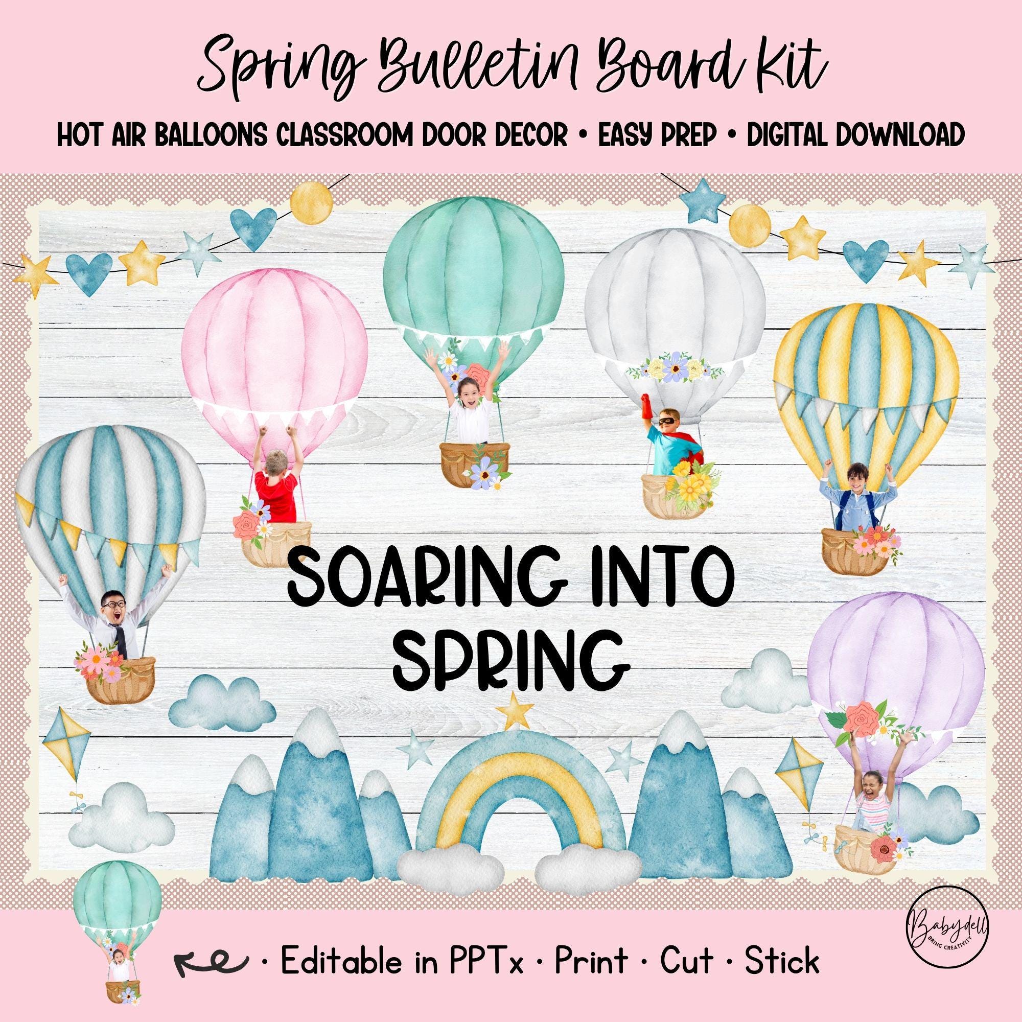 Spring Bulletin Kit Hot Air Balloon Classroom Door Decor Editable ...
