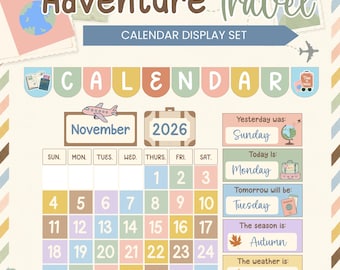 Travel Calendar Set Editable Morning Meeting Board Adventure Classroom Decor