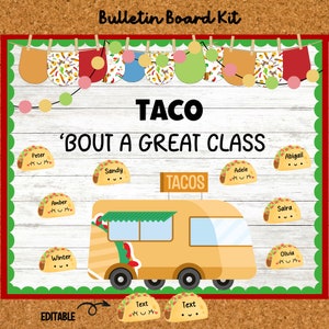 Prikbordkit Taco 'Bout a Great Class | Bewerkbaar Cinco de Mayo klasdecor | Taco-thema deurdisplay | Afdrukbare veerset