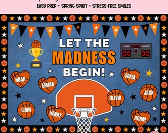 March Madness Decor Basketball Bulletin Board Kit Editable Spring Door