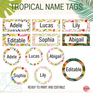 Summer Name Tags | Editable Desk Plates | Cubby Name Tags | Tropical Theme Name Plates | Digital Download