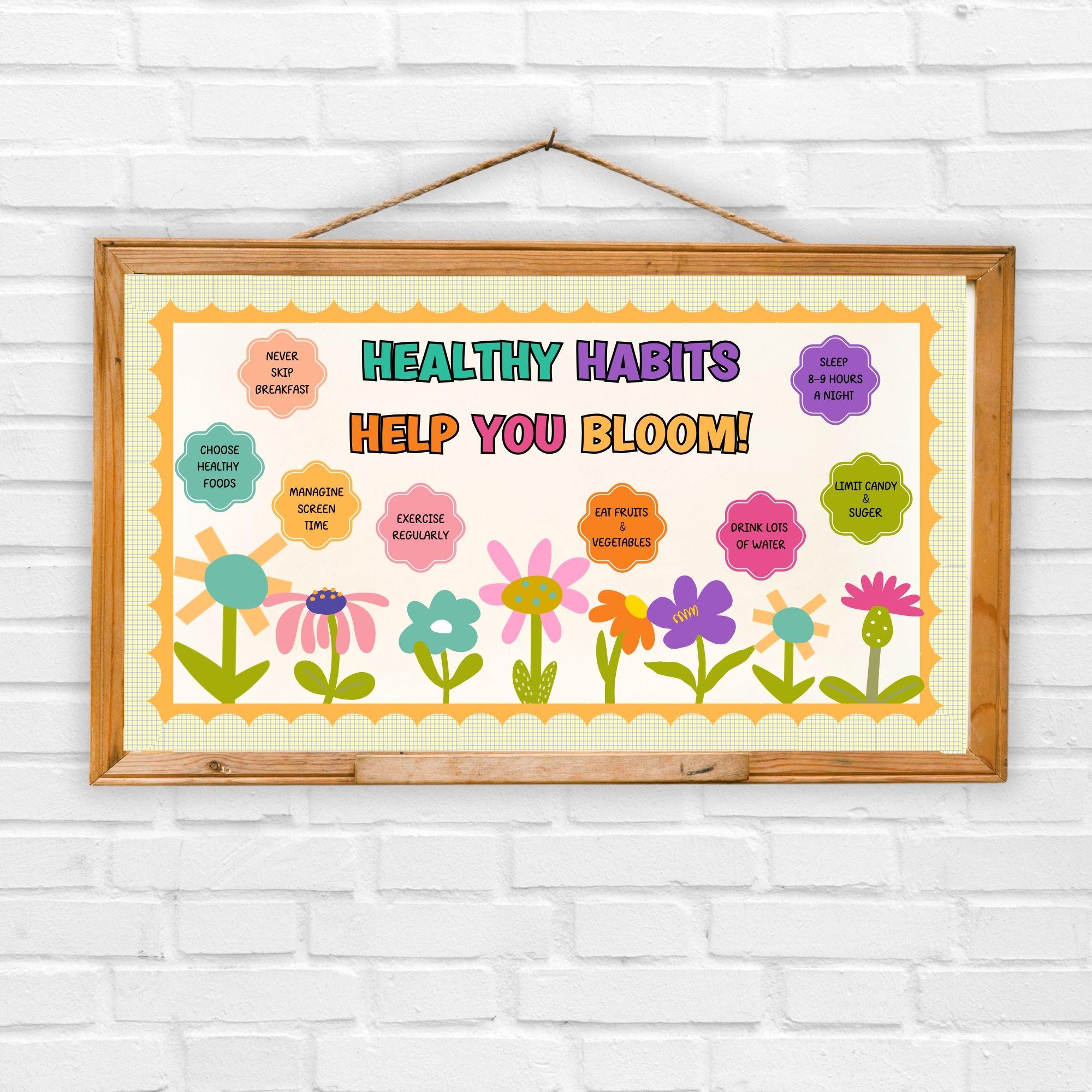 Wellness Display Healthy Habits Decor Spring Bulletin Board Kit School Nurse Wellness ...