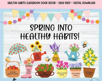 Spring Healthy Habits Bulletin Board Kit for School Nurse Office and Classroom Wellness Decor