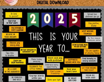 This is Your Year 2025 New Year Bulletin Board Kit, Motivational Classroom & Door Decor, January Goal Setting Display, Printable School Art