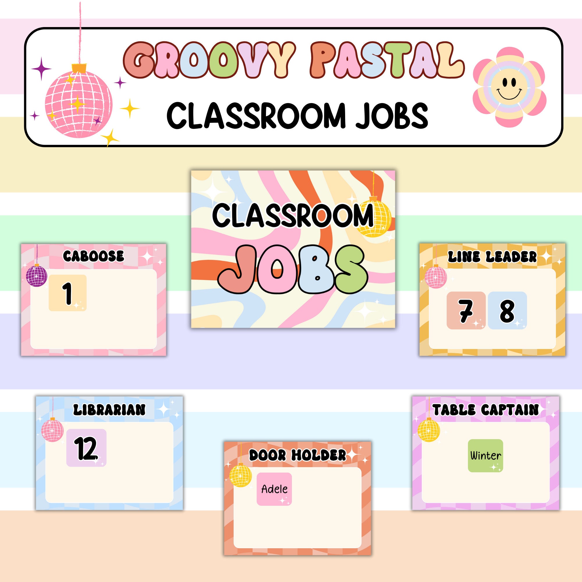 Groovy Pastel Classroom Jobs Chart: Editable Retro Decor - Etsy
