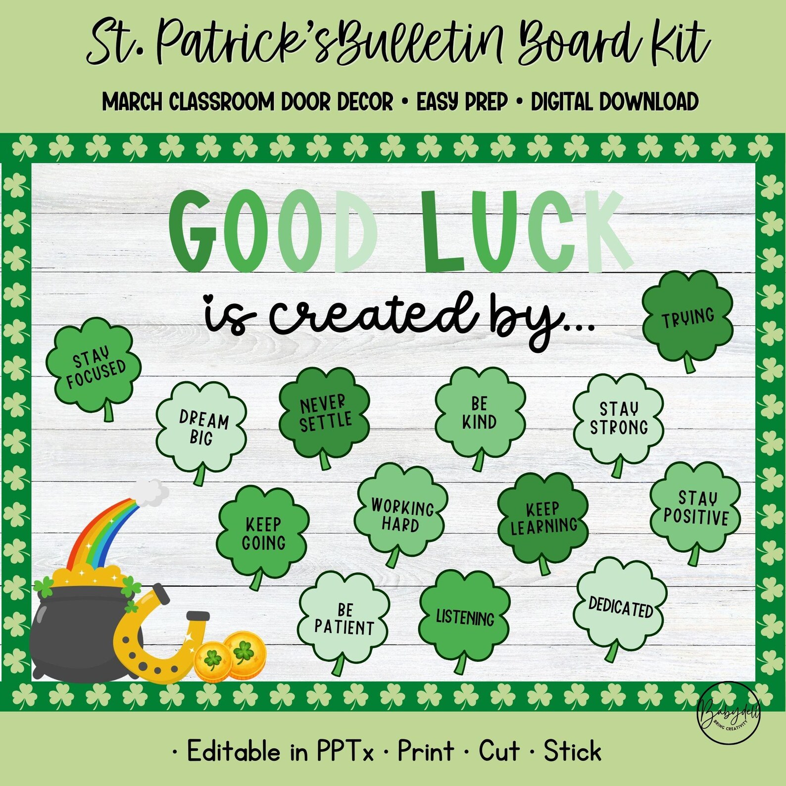 St Patricks Day Bulletin Board Kit Motivational Shamrock Classroom ...