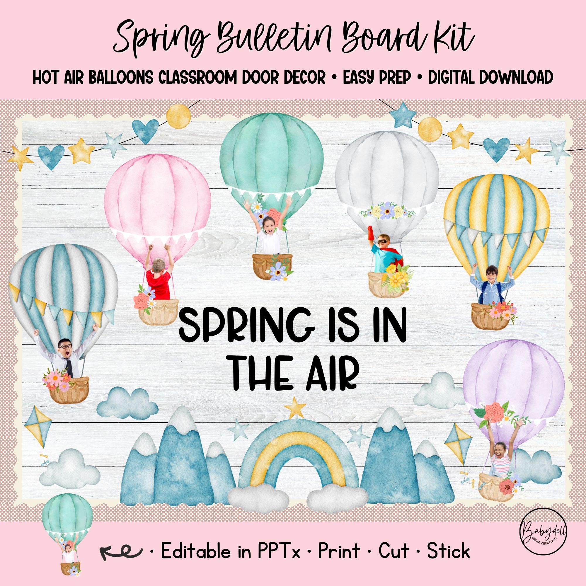 Spring Bulletin Kit Hot Air Balloon Classroom Door Decor Editable ...