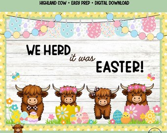 Easter Bulletin Kit Highland Cow Spring Classroom Door Decor Teacher Printable