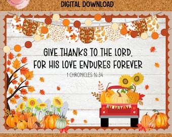 Thanksgiving Bulletin Board Christian Classroom Decor Printable Bible Verse Fall Christian Bulletin Board Printable Digital Download