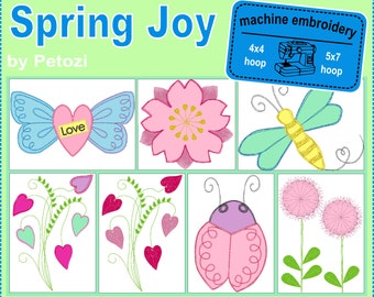 Frühlingsfreude Stickmuster Datei 10x10 und 13x18cm Rahmen, Maschinensticken, Schmetterling Herz