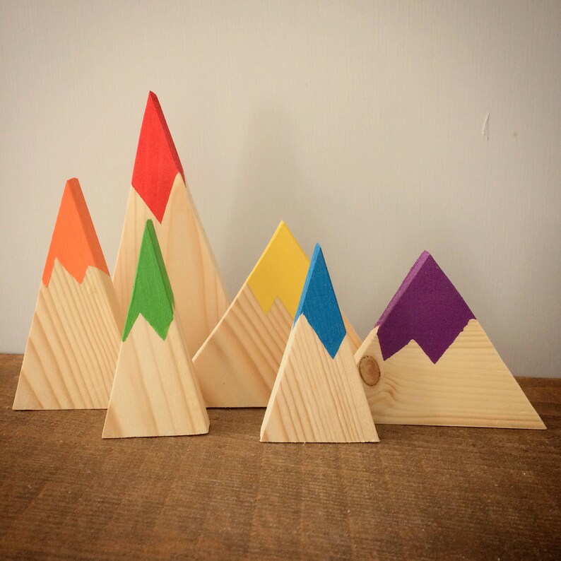 Rainbow Wooden mountain shelf ornaments shelfies scandi Etsy
