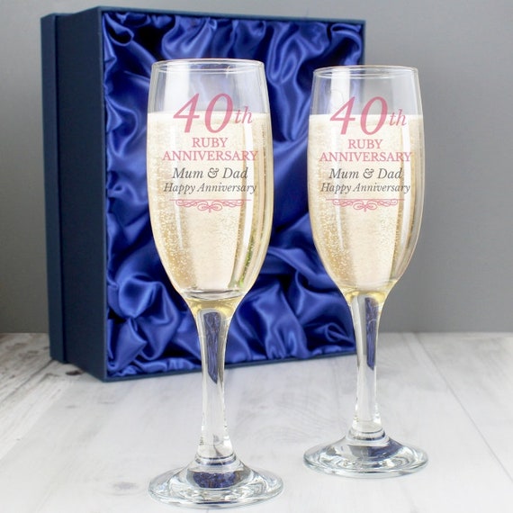 Personalised 40th Wedding Anniversary Champagne Flutes Ruby Etsy