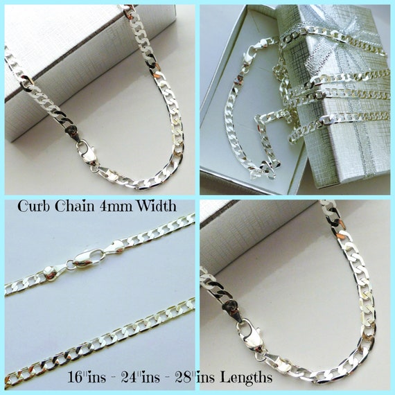 mens or boys silver curb chain choose 4mm or 6mm width Boys 16 mens or boys silver curb chain choose 4mm or 6mm width Boys 16