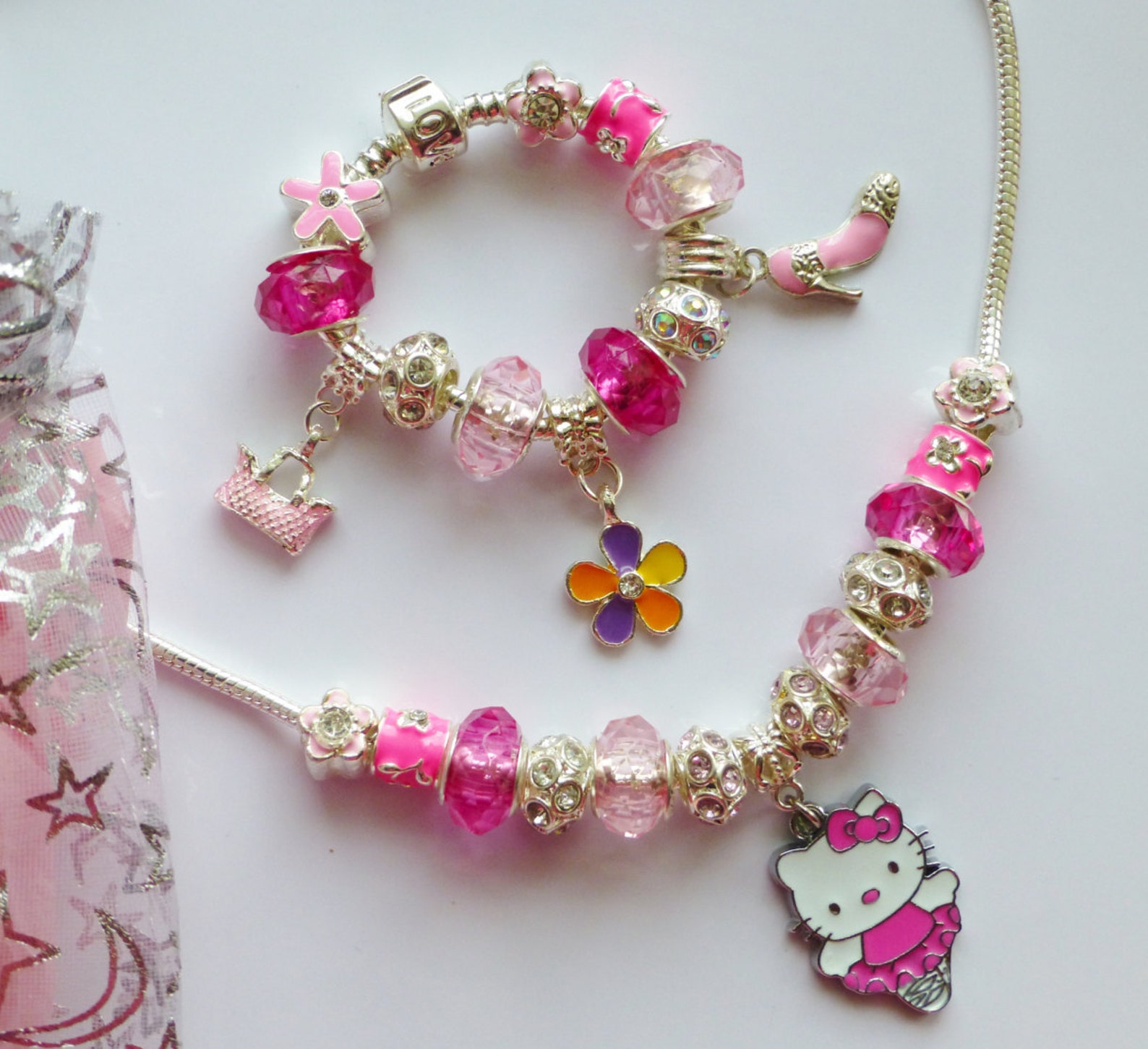 cat charm bracelet & necklace set choose ballet dancer or princess pendant in gift pouch little girls