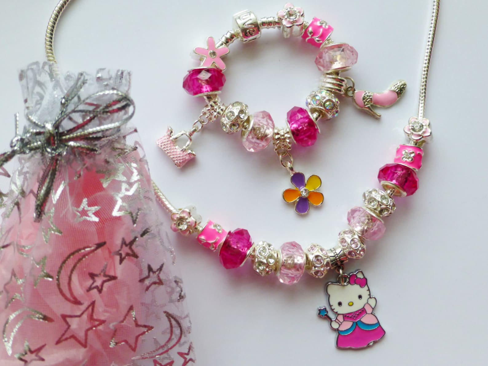 cat charm bracelet & necklace set choose ballet dancer or princess pendant in gift pouch little girls