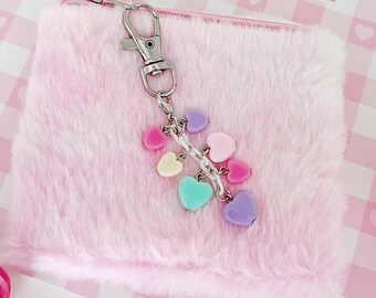 Adorable Rainbow Heart Bead Dangle Keychain or Bag Charm