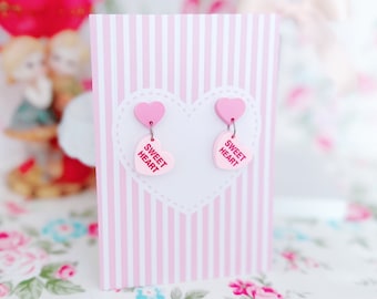 Pink Conversation Heart Sweetheart Valentine’s Day Earrings