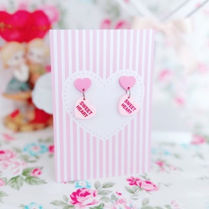 Pink Conversation Heart Sweetheart Valentine’s Day Earrings