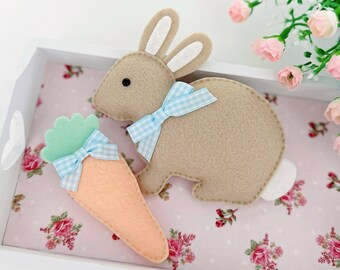 Felt Brown Easter Bunny And Carrot Set