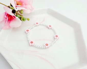 Pink Flower Pearl Bracelet