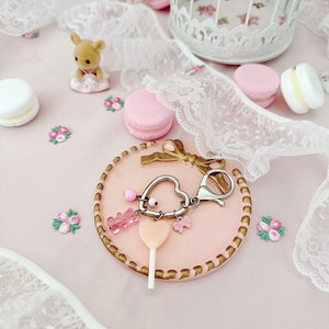 Adorable Candy Shop Pink Gummy Beat Lollipop Charm Keychain Bag Accessory