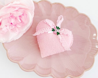 Light Pink Felt Heart Ornament, Pink Heart Shabby Chic Home Decor, Farmhouse Cottage Heart Ornament
