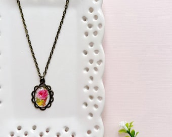 Shabby Chic Rose Vinatge inspiriert Cameo Anhänger Halskette
