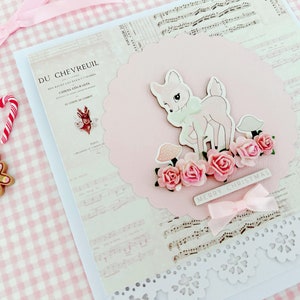 Tarjeta de Navidad Shabby Chic de reno caprichoso rosa