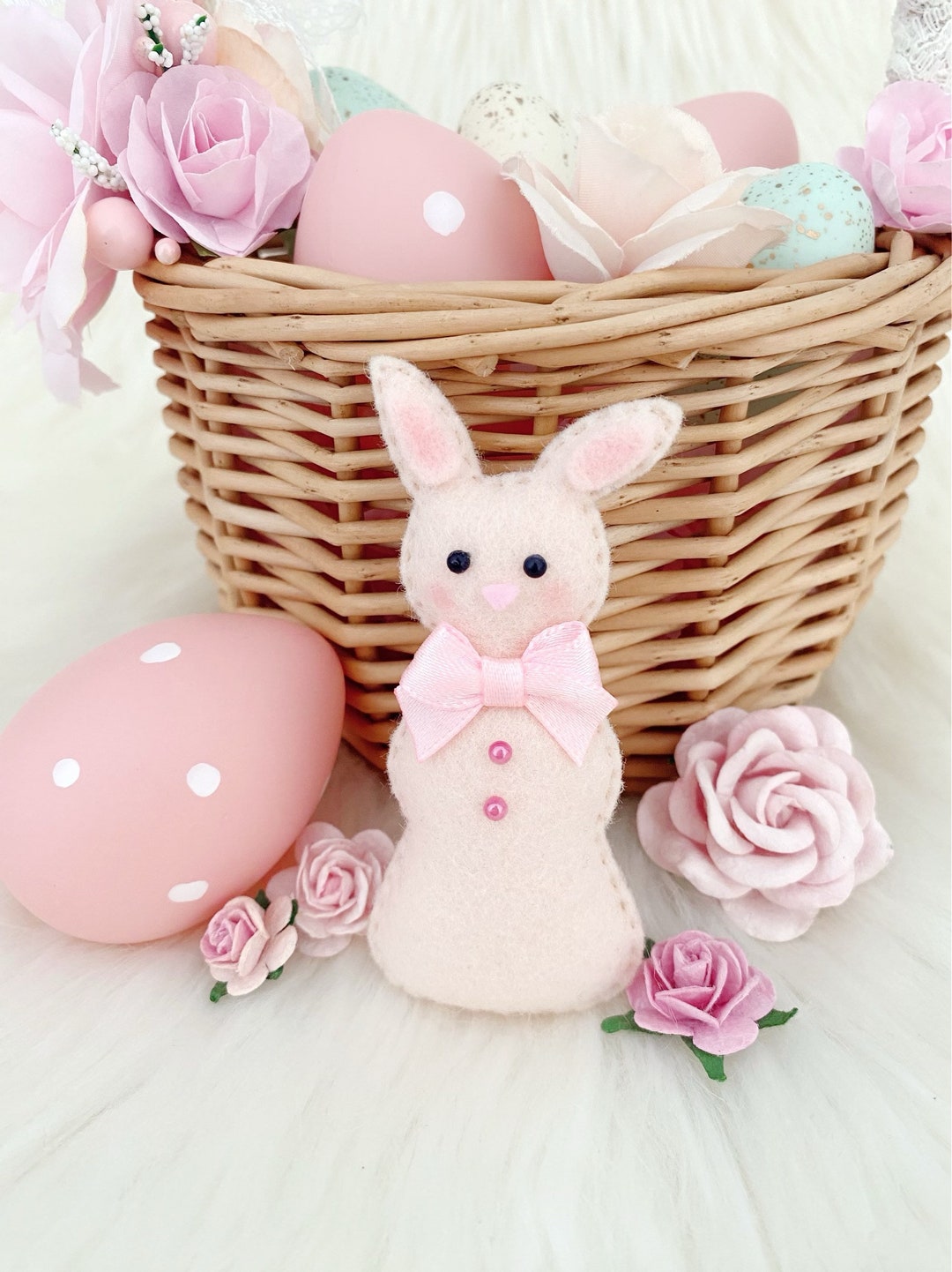 Mini Felt Plush Easter Bunny With Pink Bow - Etsy