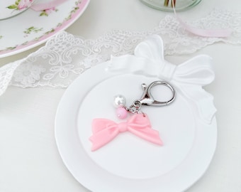 Llavero con lazo y perla estilo shabby chic rosa para bolso