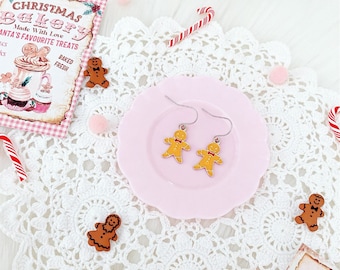 Cute Christmas Gingerbread Man Charm Earrings