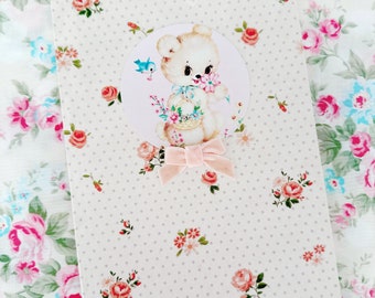 Flower Print Cute Bear Lined Notebook Journal