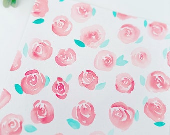 Watercolour Floral Rose Pattern Illustration, Original Watercolour Rose Painting