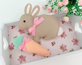 Adorable Brown Felt Bunny Bunny Plush, Felt Easter Bunny & Carrot Set