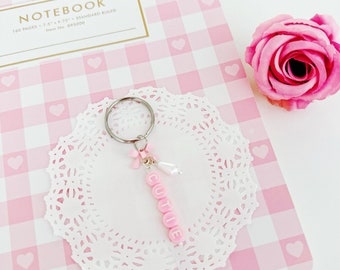 Pink Cutie Letter Bead Bow Keychain Bag Charm