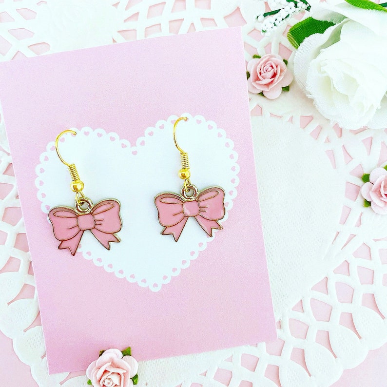 Cute Pastel Pink Kawaii Bow Earrings