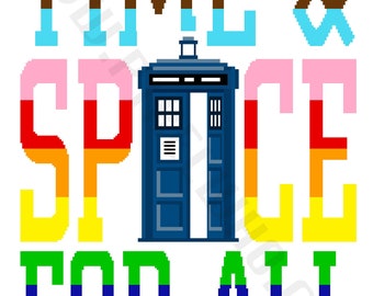 Time and Space for All - TARDIS Pride Print [8-Bit Pixel Art Style]